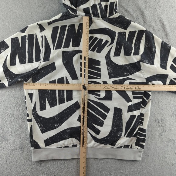Nike Hoodie Mens Large White Black All Over Swoosh Logo Pullover Sweatshirt - Picture 7 of 12